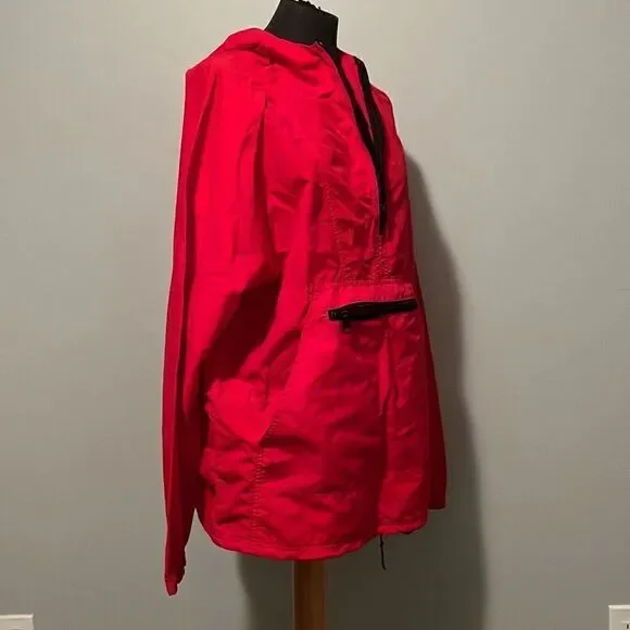 Vintage L.L. Bean Men's Red Anorak Retro Hooded Half Zip Windbreaker Medium - Picture 7 of 8